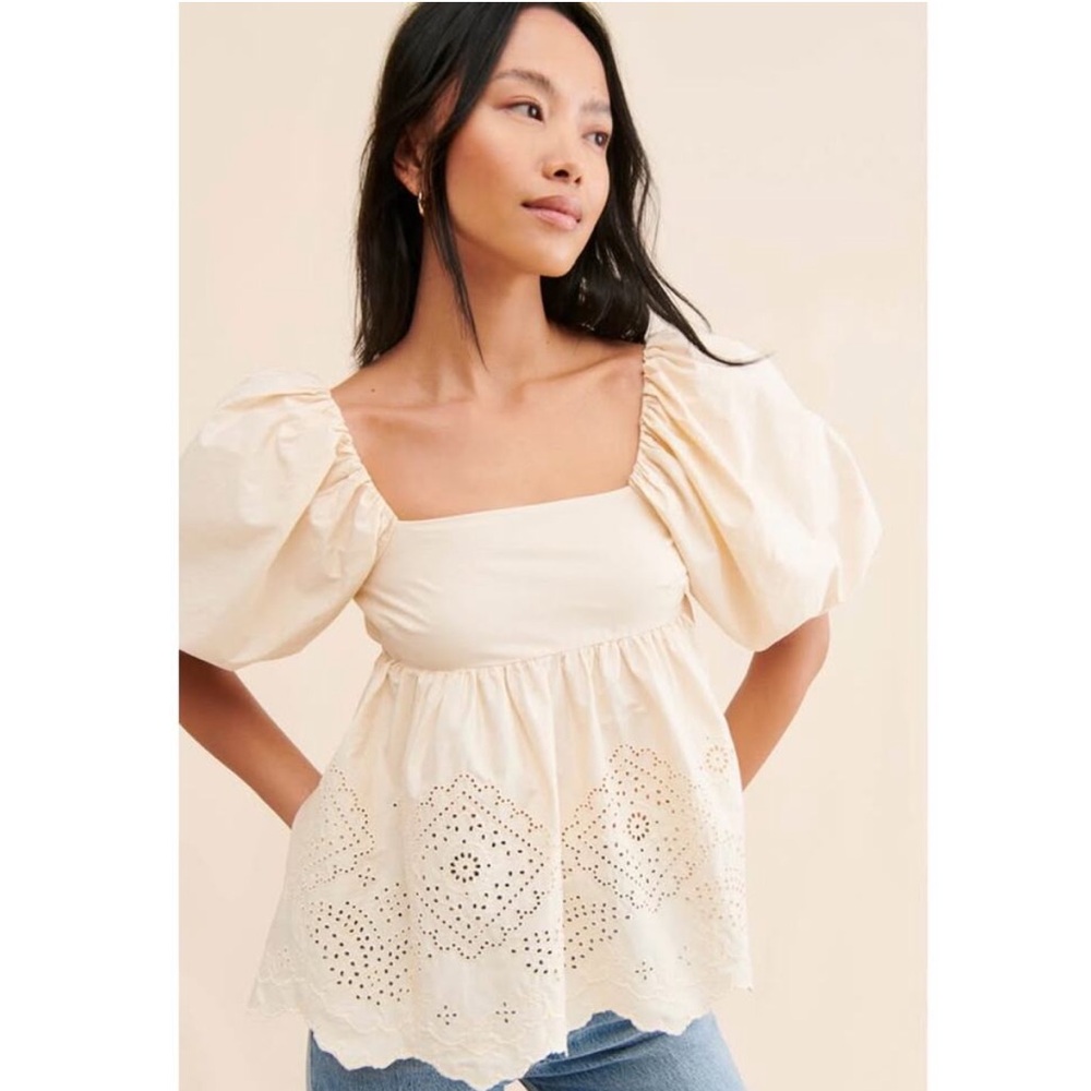Moon River Cream Puff Sleeve Blouse